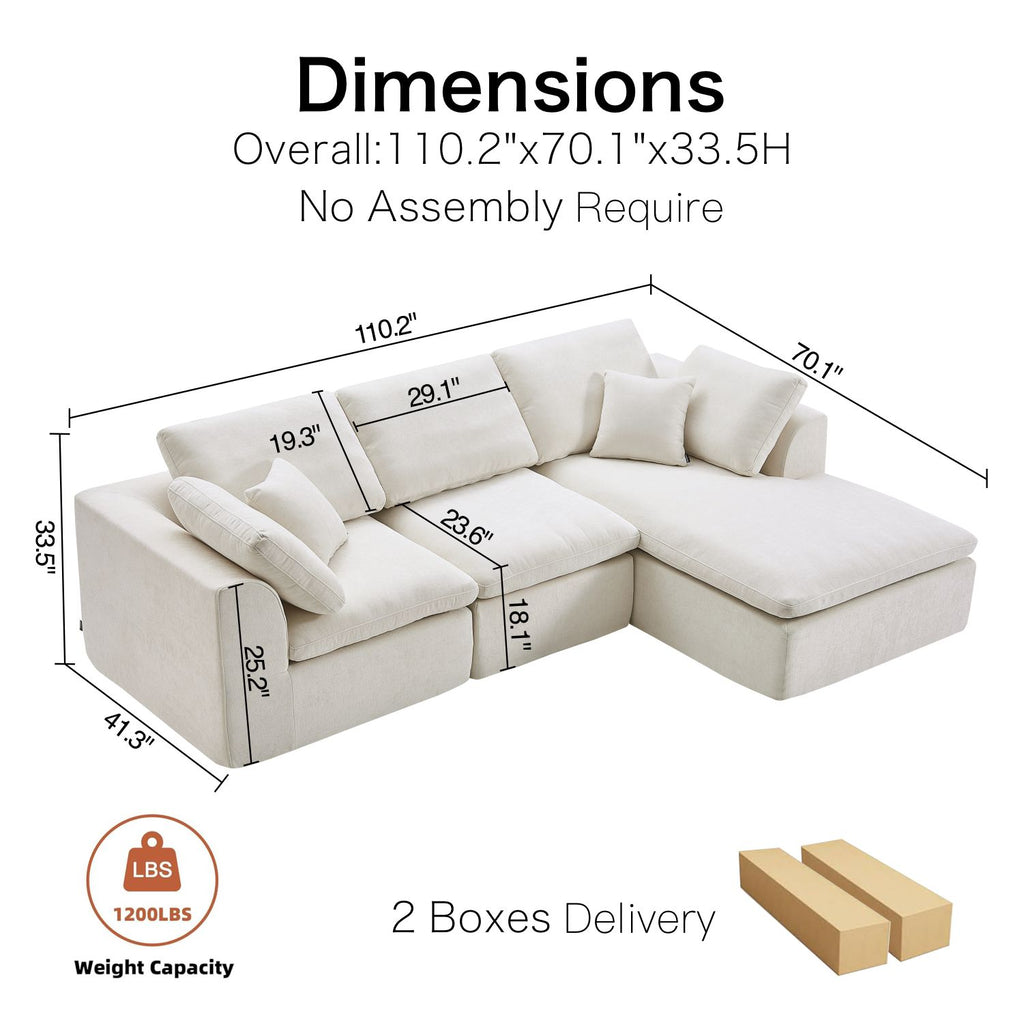 Boneless Couch | Compressed Sofa 110" | Cloud485 - Vacuum Packed - Assembly Free
