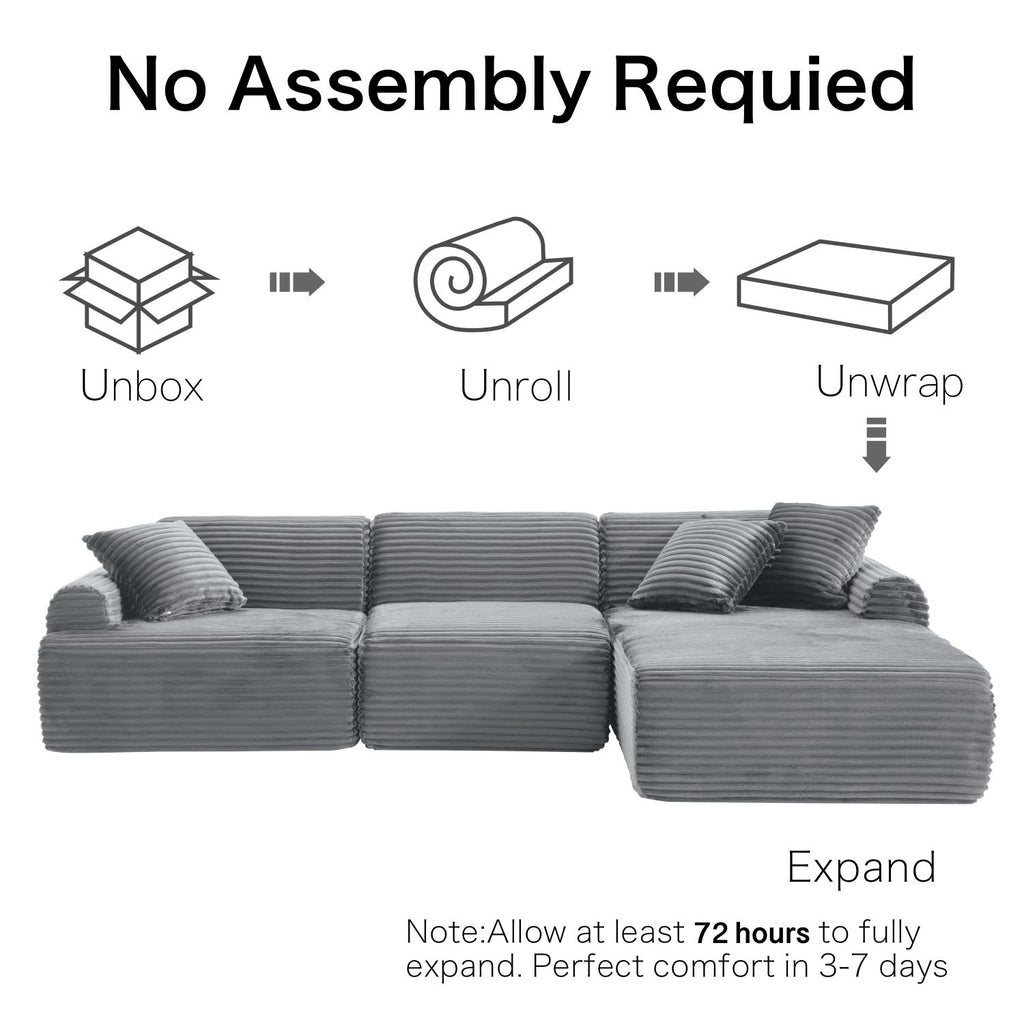 Boneless Couch | Compressed Sofa 105" | Gather983 - Vacuum Packed - Assembly Free
